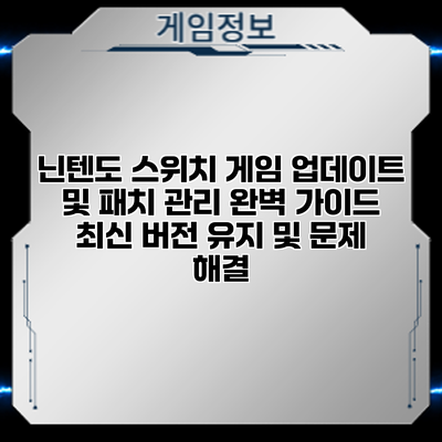 닌텐도 스위치 게임 업데이트 및 패치 관리 완벽 가이드: 최신 버전 유지 및 문제 해결