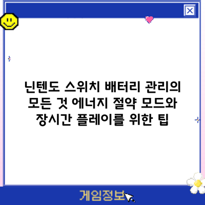 닌텐도 스위치 배터리 관리의 모든 것: 에너지 절약 모드와 장시간 플레이를 위한 팁